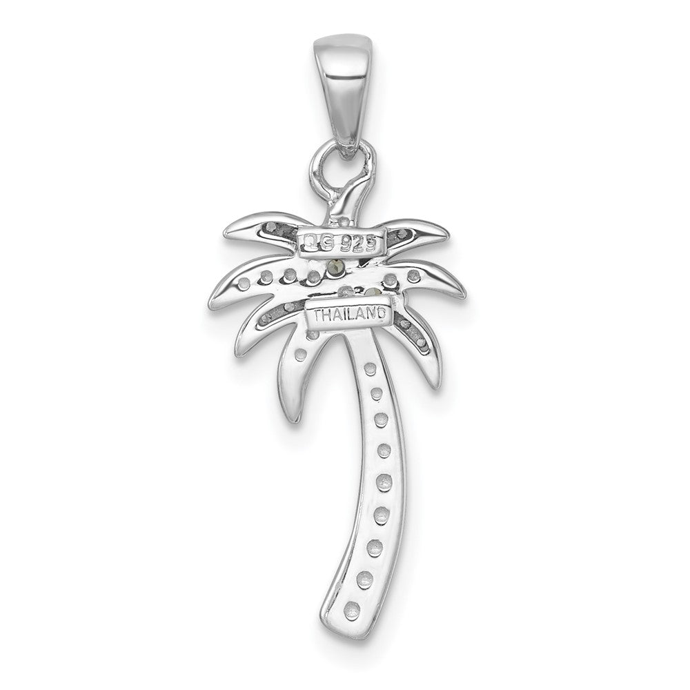 SS RH-pltd Grooved Peridot/White Topaz Palm Tree Pendant