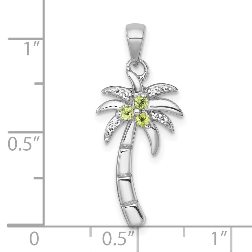 SS RH-pltd Grooved Peridot/White Topaz Palm Tree Pendant