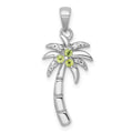 SS RH-pltd Grooved Peridot/White Topaz Palm Tree Pendant