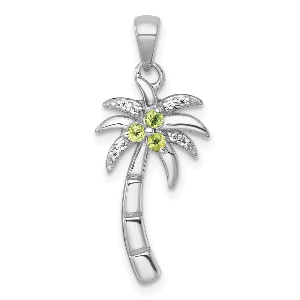 SS RH-pltd Grooved Peridot/White Topaz Palm Tree Pendant