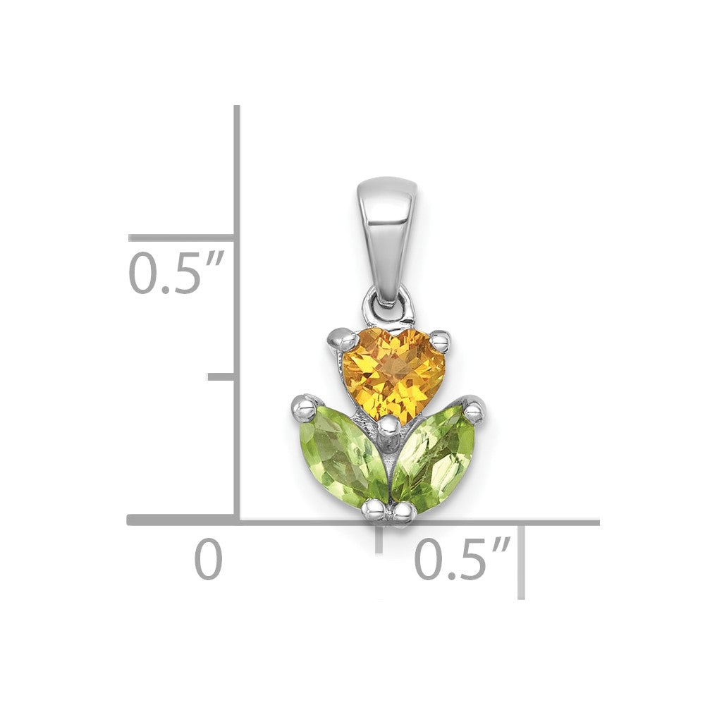 Sterling Silver RH-plated Polished Citrine/Peridot Flower Pendant