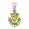 Sterling Silver RH-plated Polished Citrine/Peridot Flower Pendant