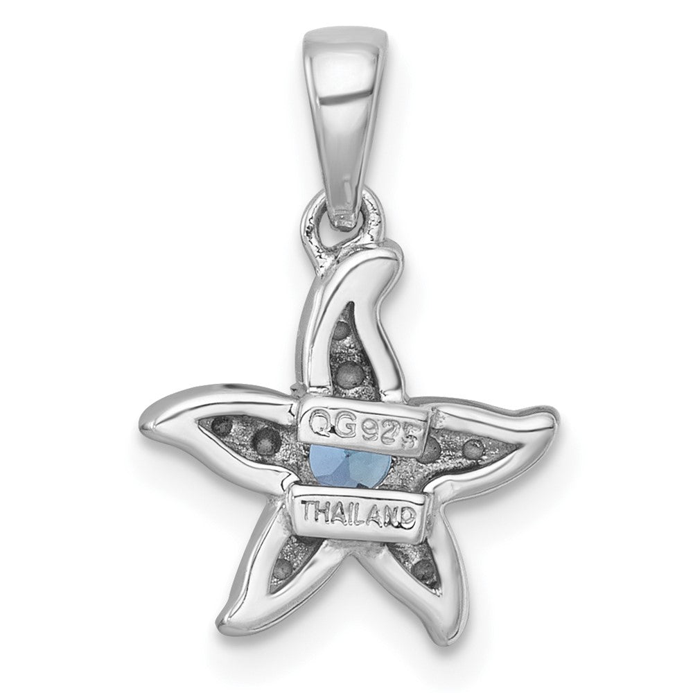 SS RH-plated Polished Light Swiss Blue Topaz Starfish Pendant