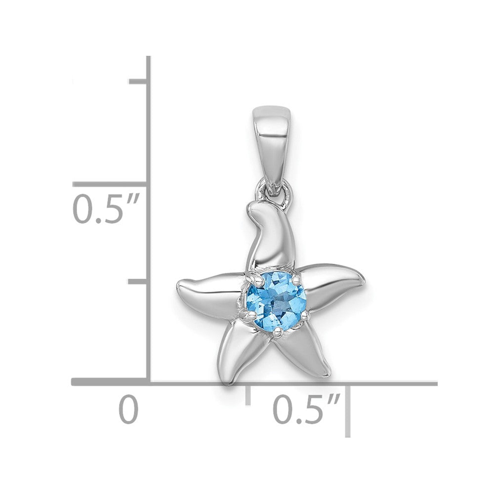 SS RH-plated Polished Light Swiss Blue Topaz Starfish Pendant