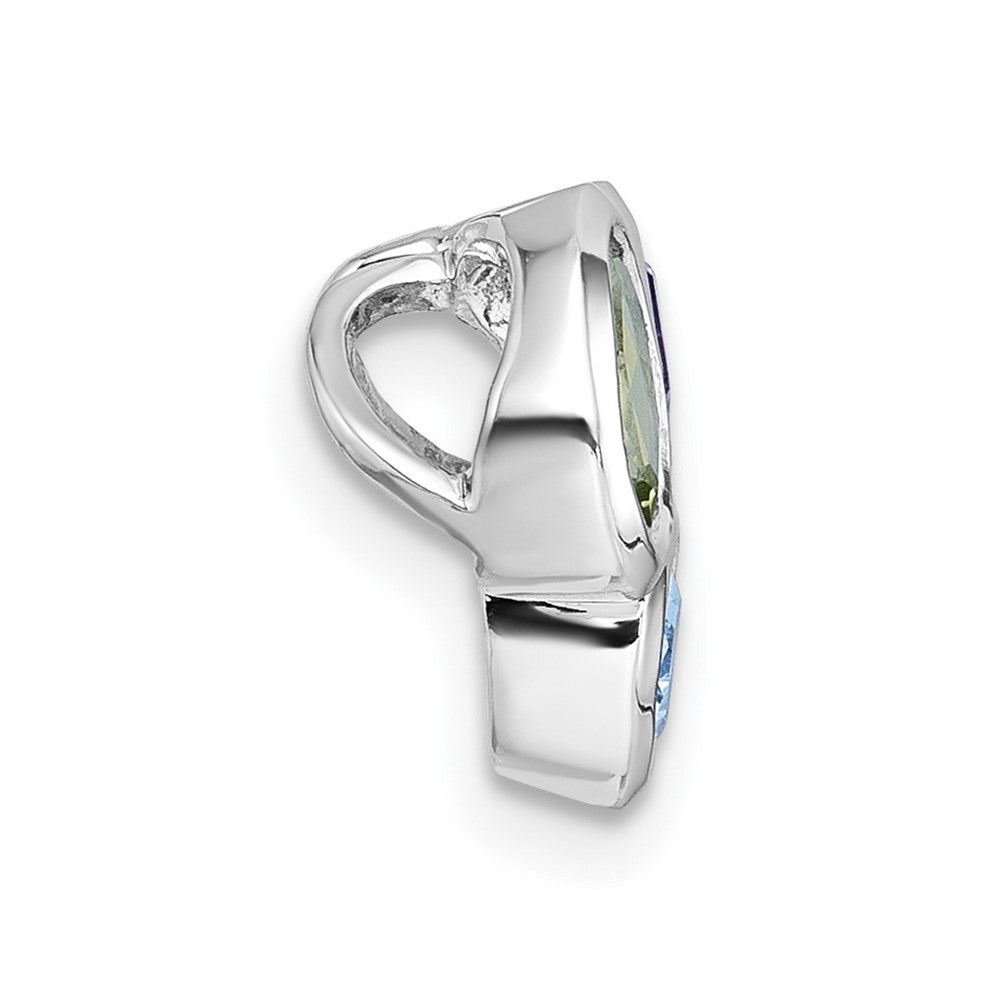 SS RH-plated Polished Blue Topaz/Peridot/Amethyst Chain Slide
