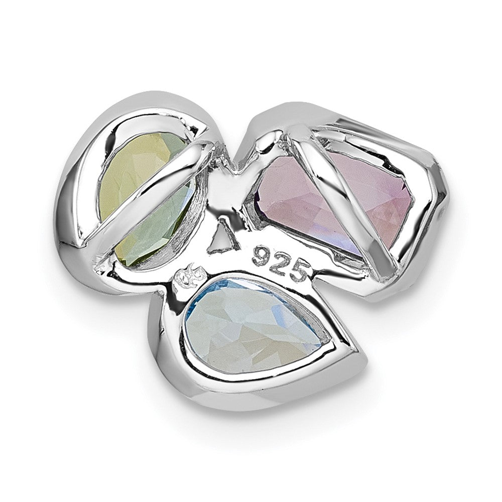 SS RH-plated Polished Blue Topaz/Peridot/Amethyst Chain Slide