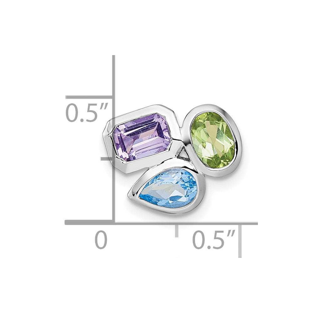 SS RH-plated Polished Blue Topaz/Peridot/Amethyst Chain Slide