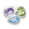 SS RH-plated Polished Blue Topaz/Peridot/Amethyst Chain Slide