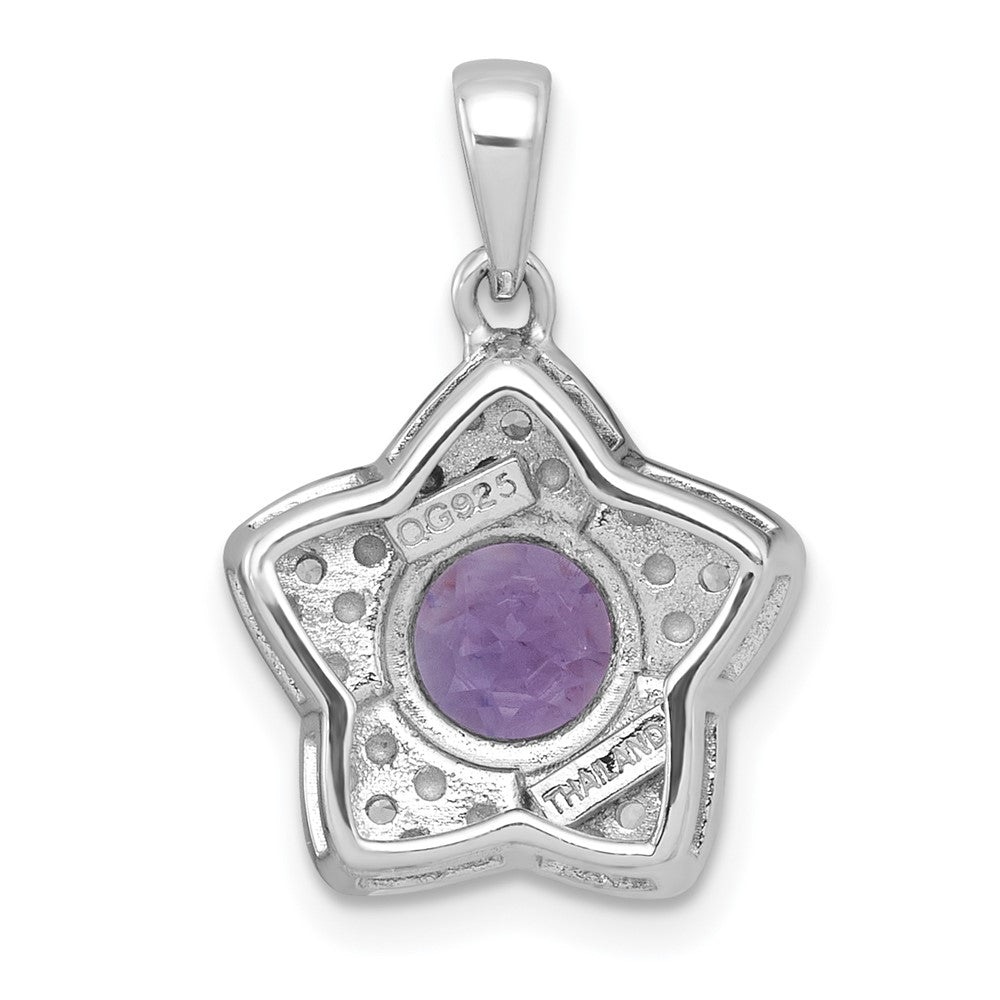 SS RH-pltd Polished Amethyst and White Topaz Star Pendant