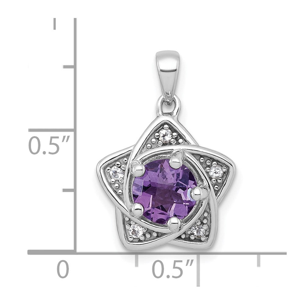 SS RH-pltd Polished Amethyst and White Topaz Star Pendant