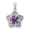 SS RH-pltd Polished Amethyst and White Topaz Star Pendant