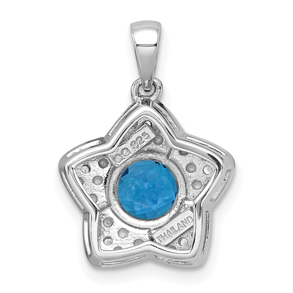 SS RH-pltd Light Swiss Blue Topaz/White Topaz Star Pendant
