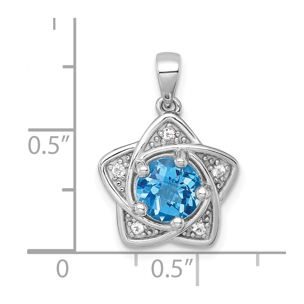 SS RH-pltd Light Swiss Blue Topaz/White Topaz Star Pendant