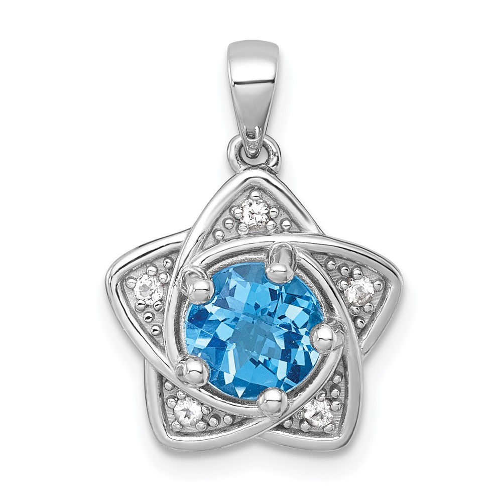 SS RH-pltd Light Swiss Blue Topaz/White Topaz Star Pendant
