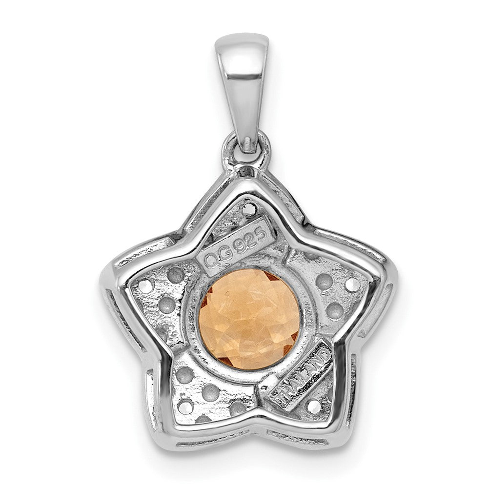 SS RH-pltd Polished Citrine and White Topaz Star Pendant