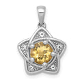 SS RH-pltd Polished Citrine and White Topaz Star Pendant