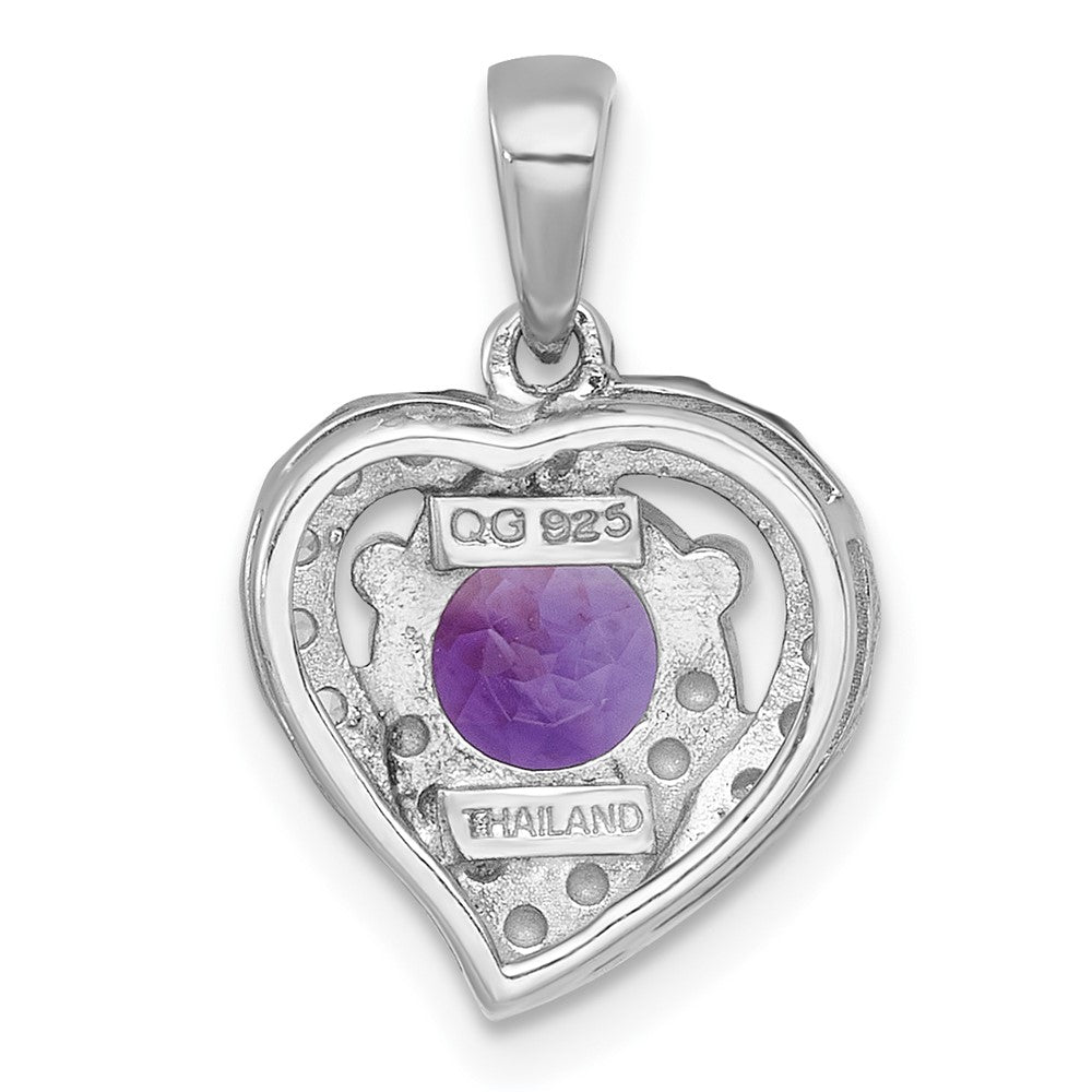SS RH-pltd Polished Fancy Amethyst and White Topaz Heart Pendant