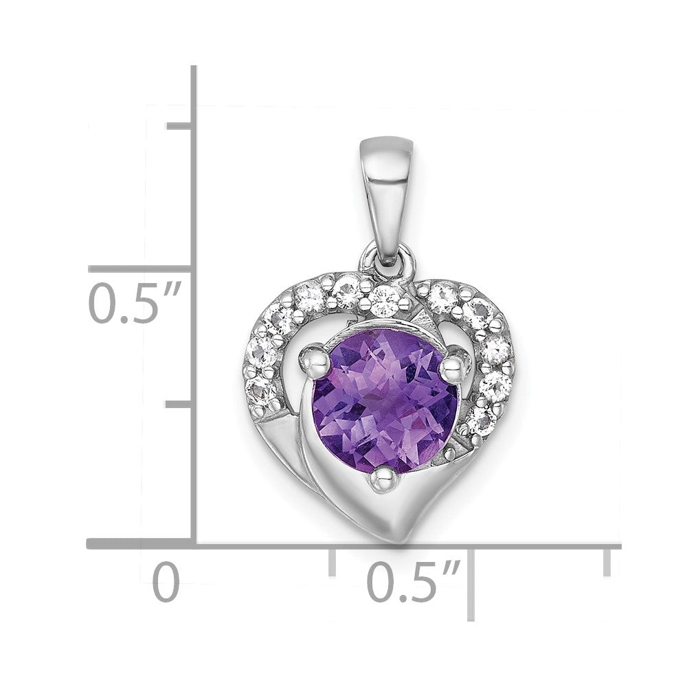 SS RH-pltd Polished Fancy Amethyst and White Topaz Heart Pendant