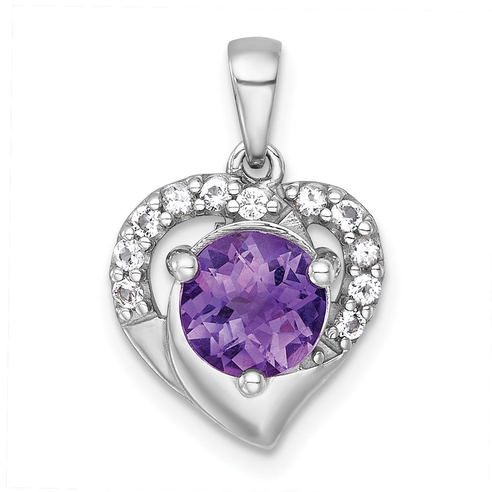 SS RH-pltd Polished Fancy Amethyst and White Topaz Heart Pendant