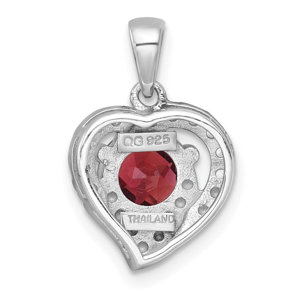 SS RH-pltd Polished Fancy Garnet and White Topaz Heart Pendant