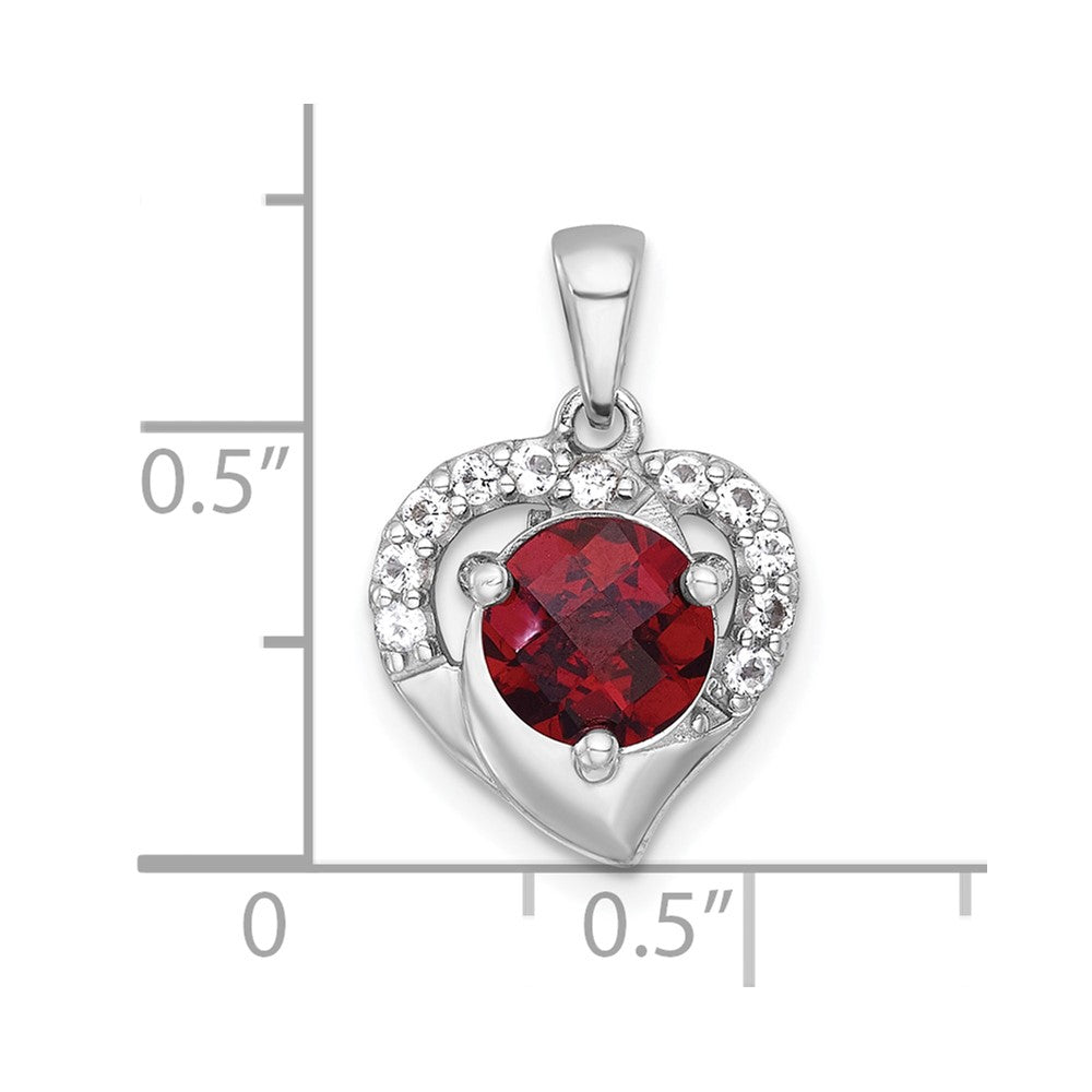 SS RH-pltd Polished Fancy Garnet and White Topaz Heart Pendant