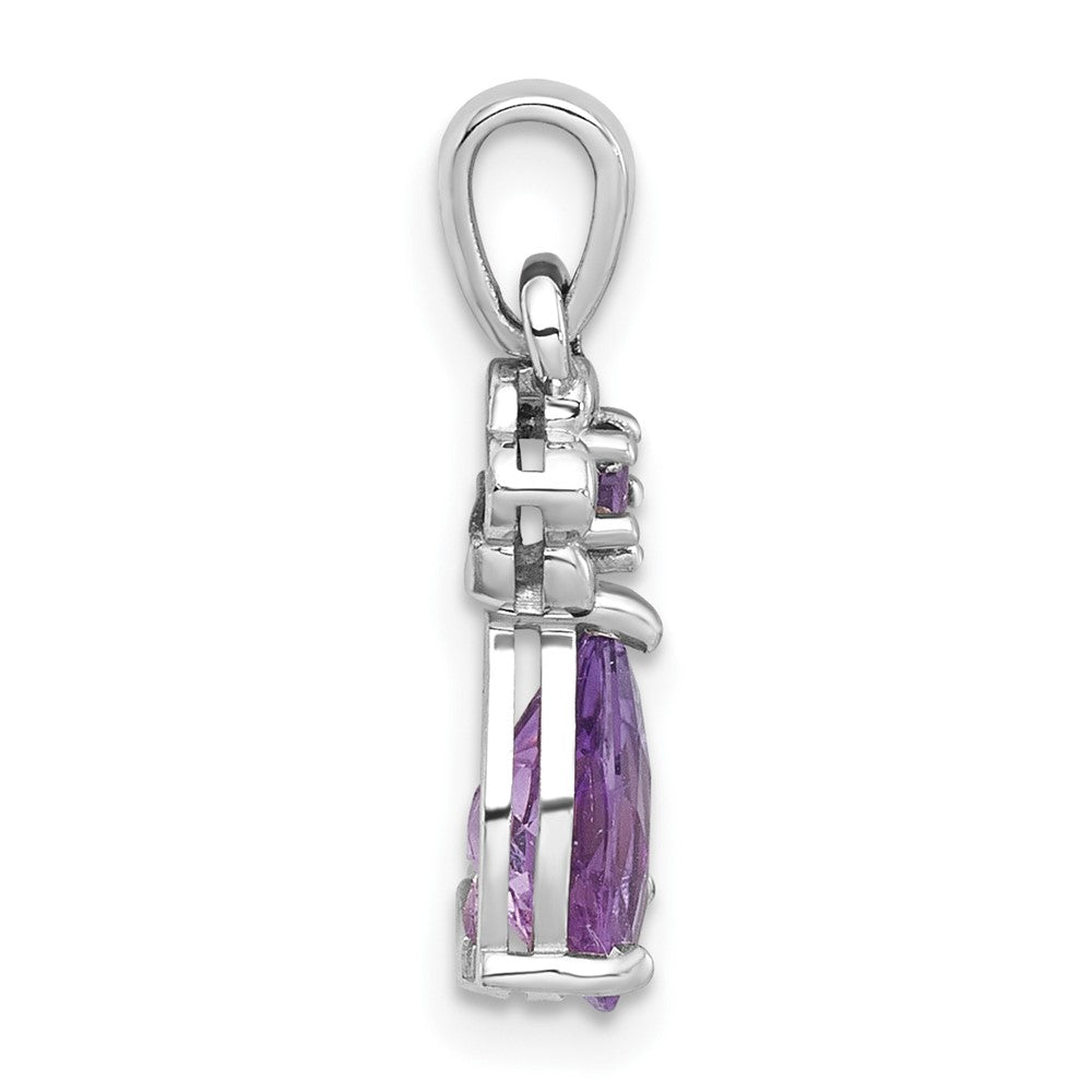 SS RH-pltd Polished Amethyst Floral Teardrop Pendant