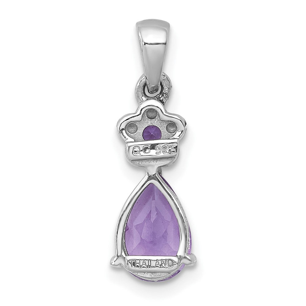 SS RH-pltd Polished Amethyst Floral Teardrop Pendant