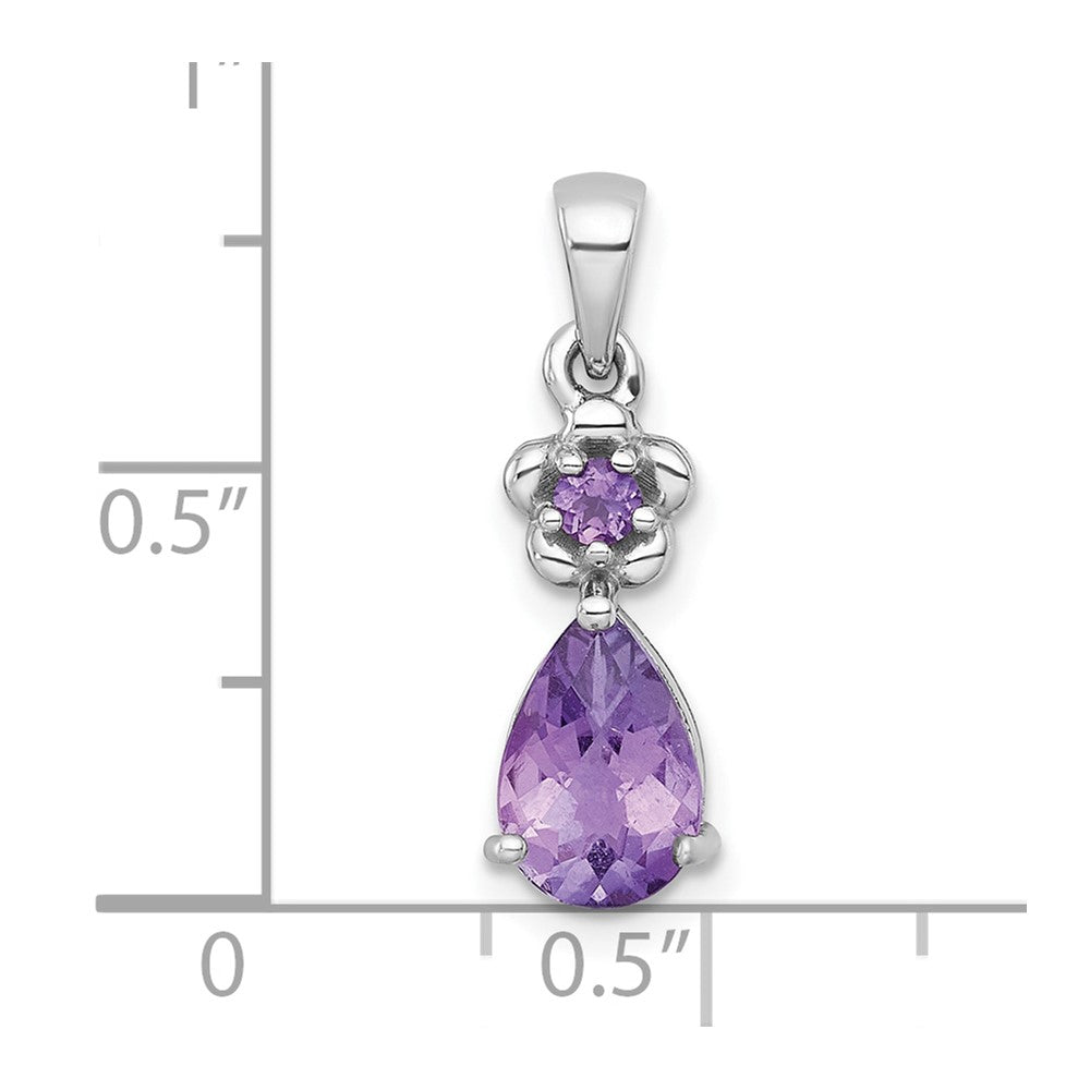 SS RH-pltd Polished Amethyst Floral Teardrop Pendant