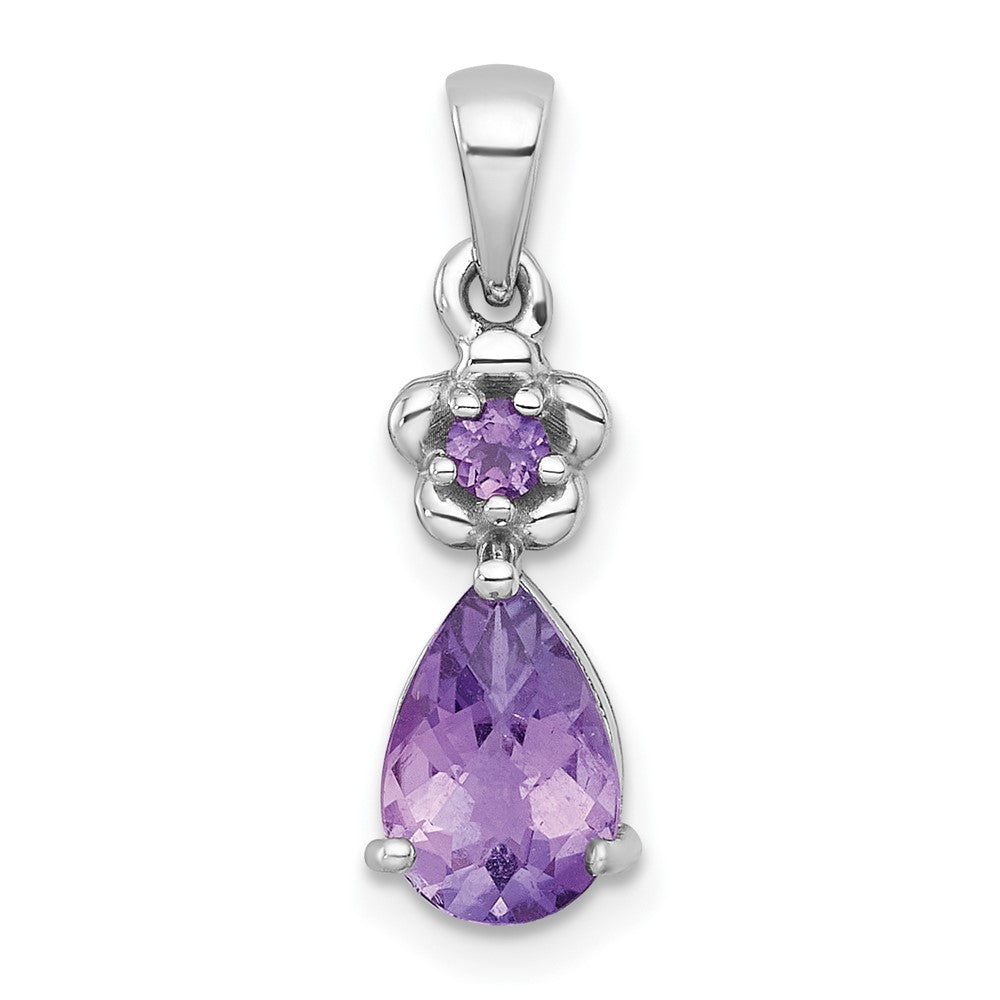 SS RH-pltd Polished Amethyst Floral Teardrop Pendant
