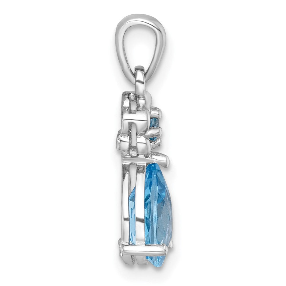 SS RH-pltd Polished Light Swiss Blue Topaz Floral Teardrop Pendant