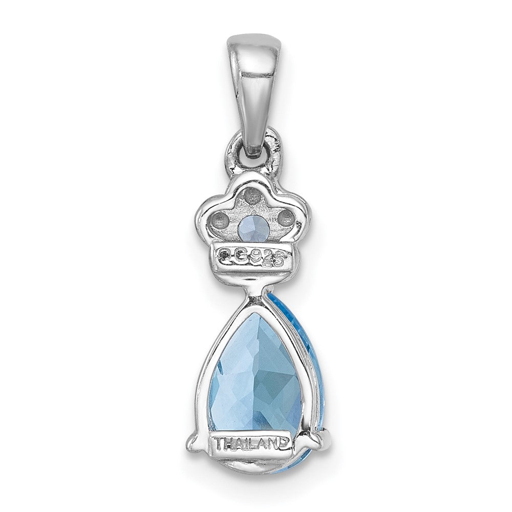 SS RH-pltd Polished Light Swiss Blue Topaz Floral Teardrop Pendant