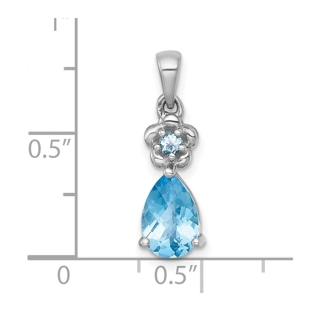 SS RH-pltd Polished Light Swiss Blue Topaz Floral Teardrop Pendant