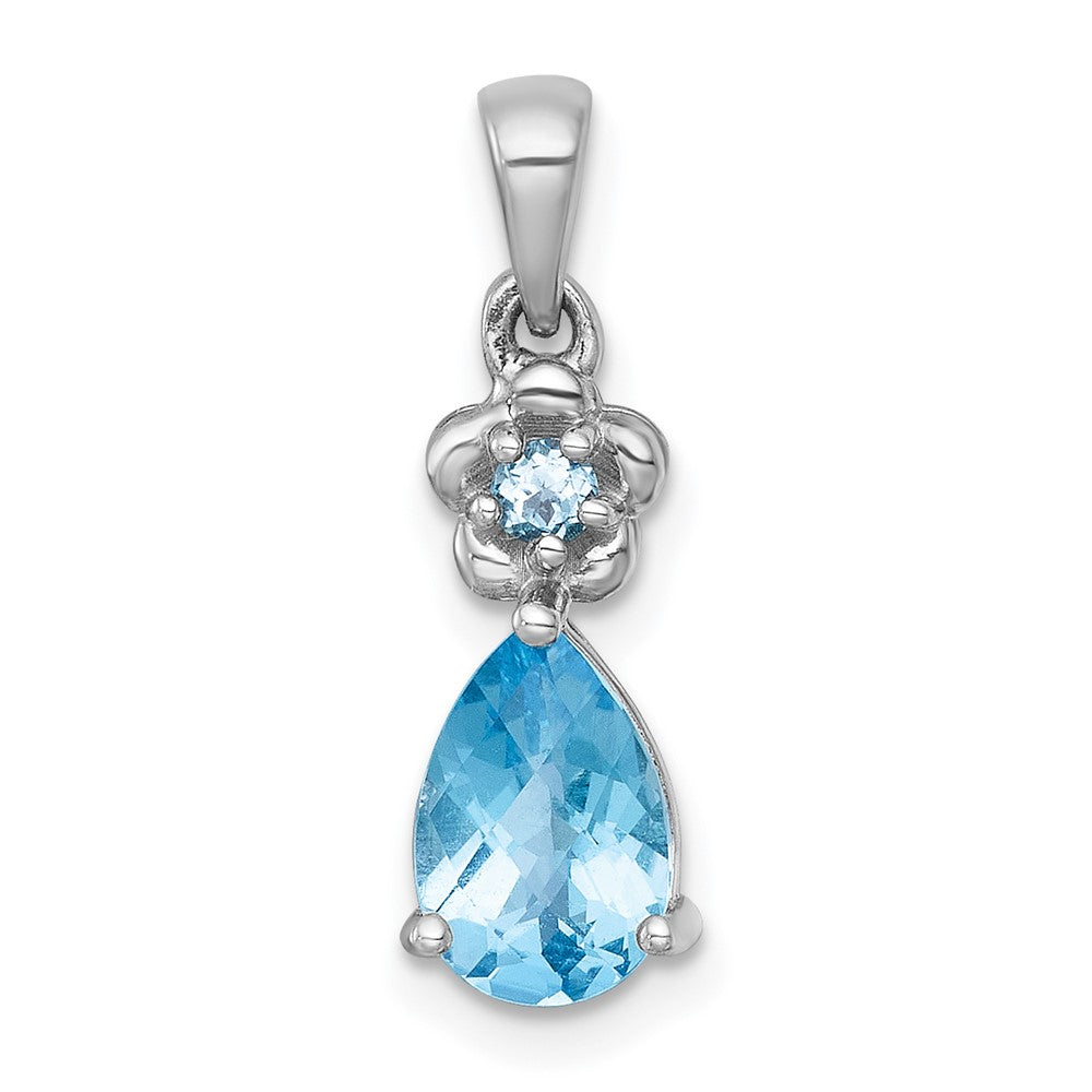 SS RH-pltd Polished Light Swiss Blue Topaz Floral Teardrop Pendant