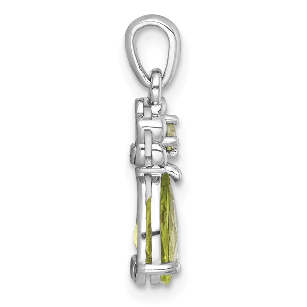 SS RH-pltd Polished Peridot Floral Teardrop Pendant
