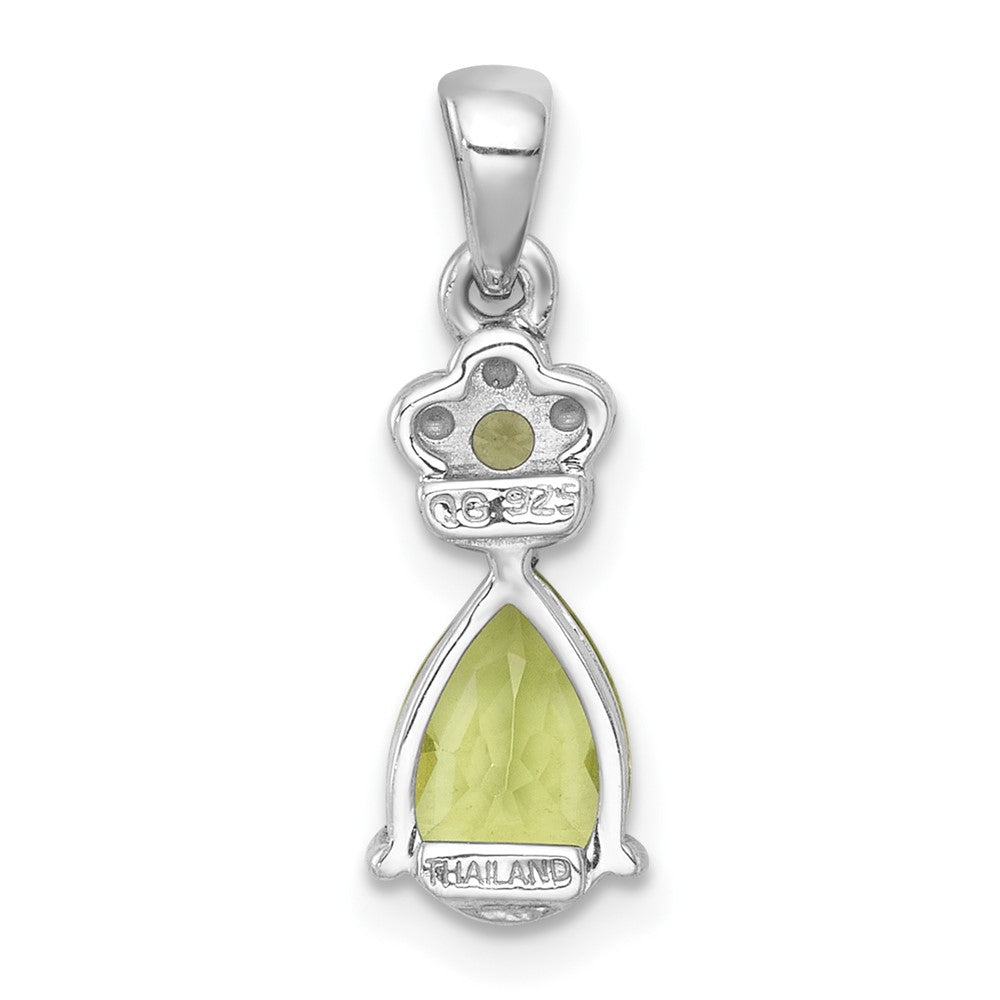 SS RH-pltd Polished Peridot Floral Teardrop Pendant