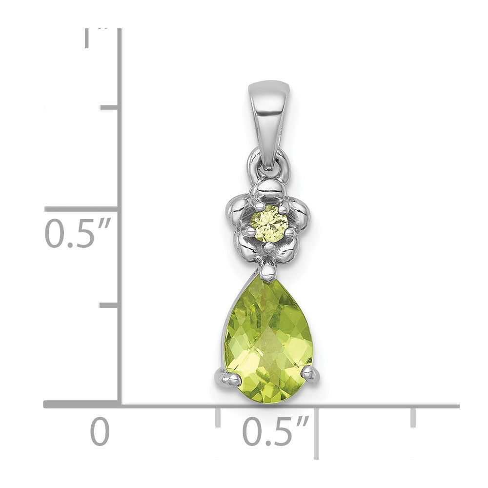 SS RH-pltd Polished Peridot Floral Teardrop Pendant