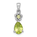 SS RH-pltd Polished Peridot Floral Teardrop Pendant
