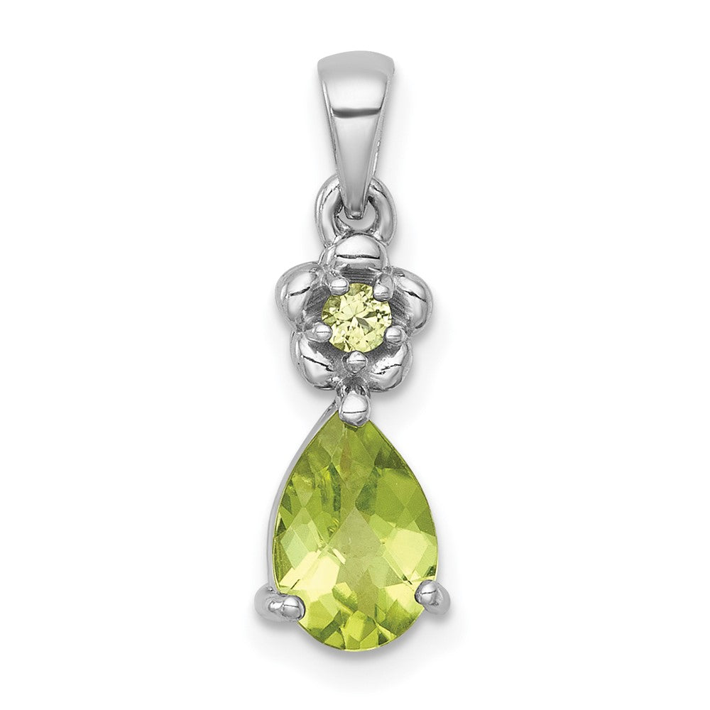 SS RH-pltd Polished Peridot Floral Teardrop Pendant