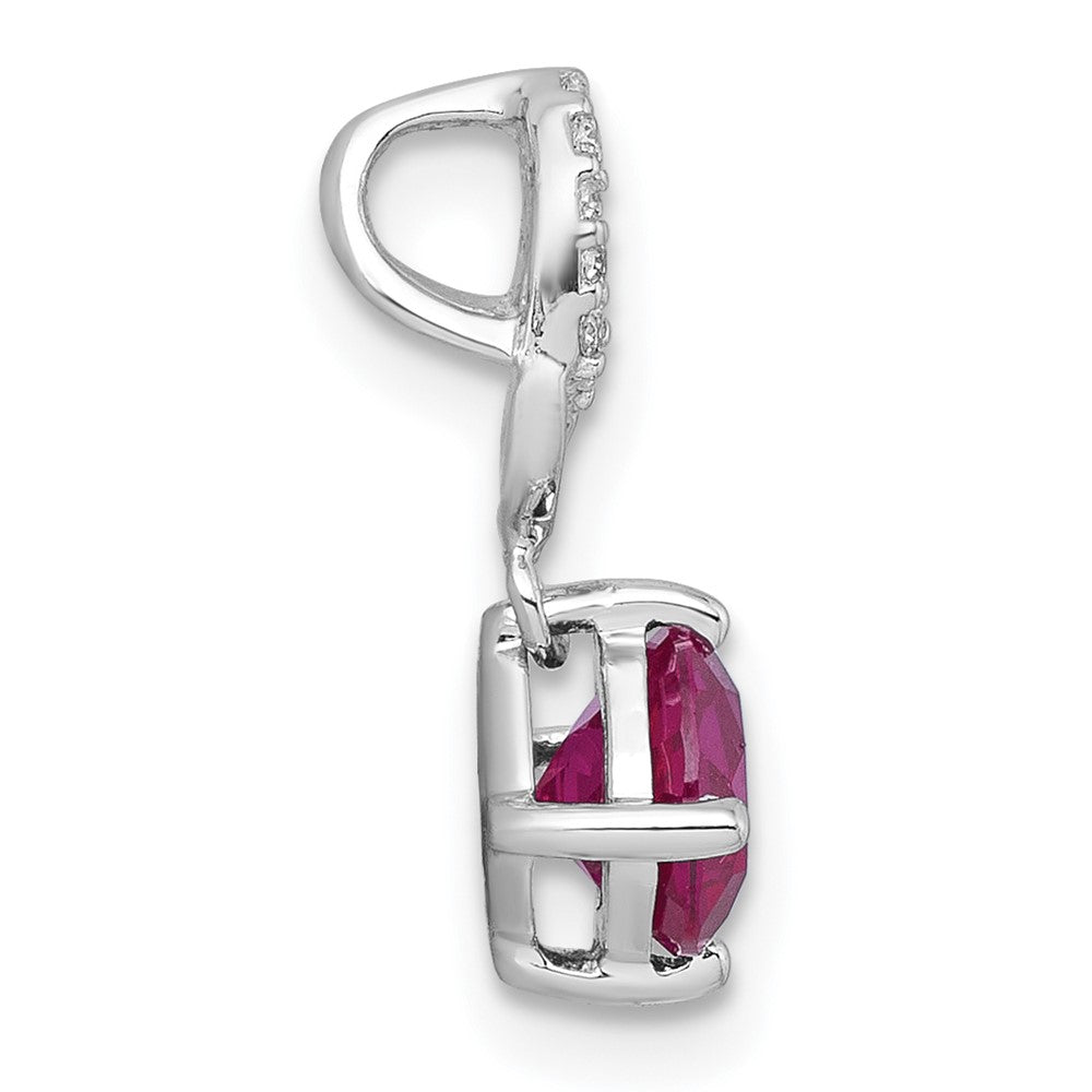 SS RH-plated Polished Cr. Ruby & CZ Dangling Heart Chain Slide