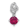 SS RH-plated Polished Cr. Ruby & CZ Dangling Heart Chain Slide