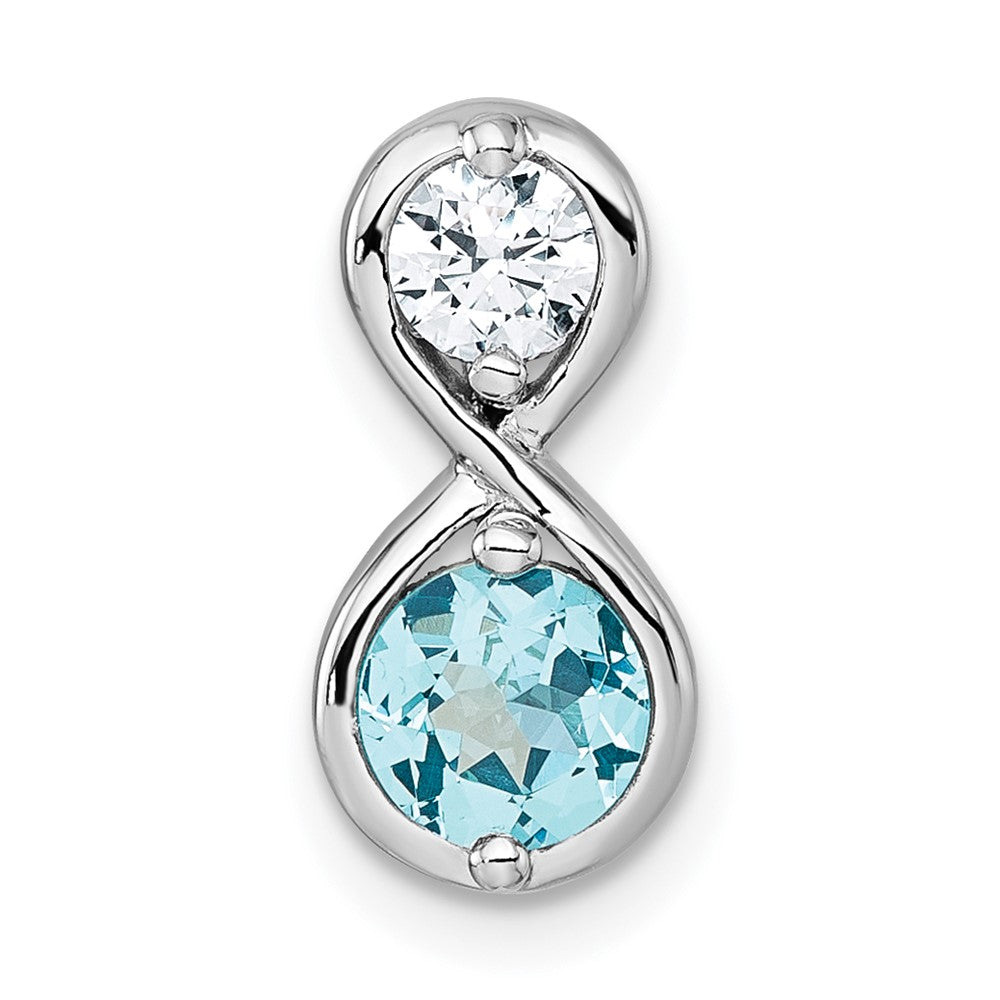 SS Rh-plated Polished Cr. Paraiba and Clear CZ Infinity Chain Slide