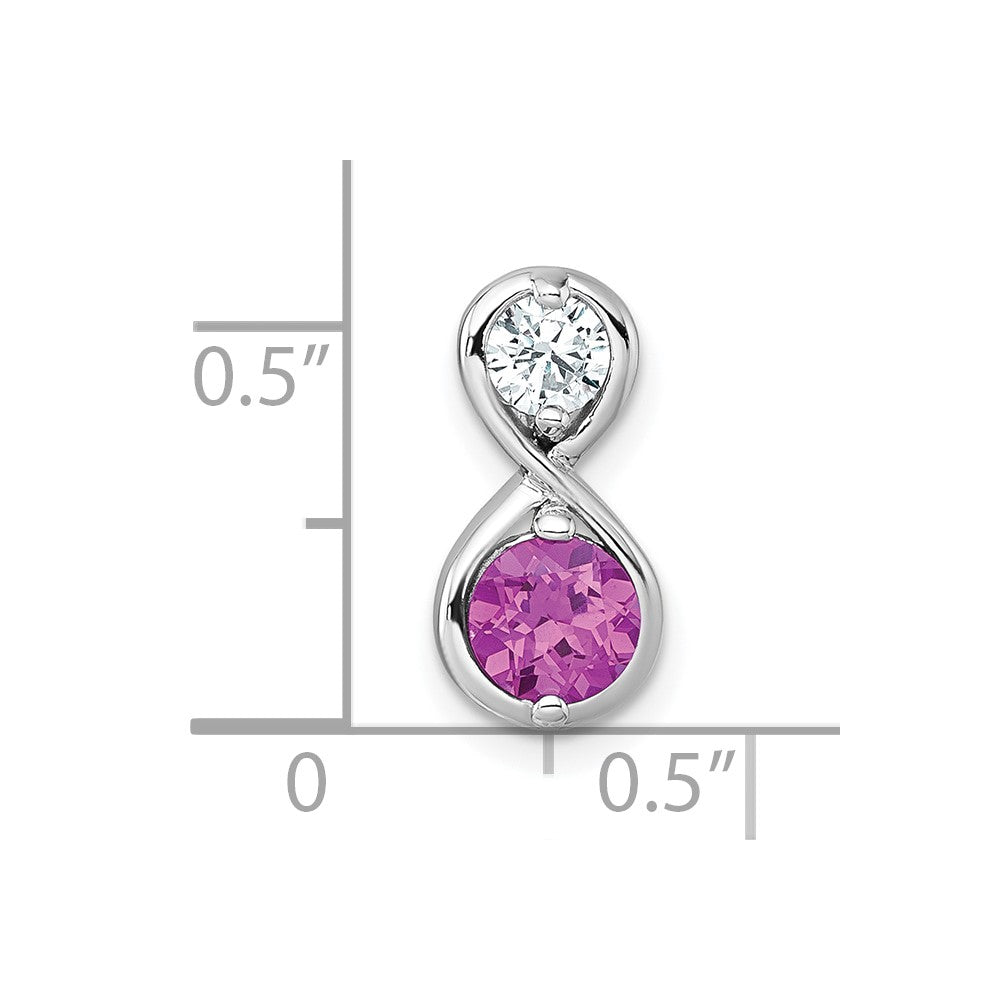 SS RH-plated Polished Lab Created Ruby & Clear CZ Infinity Chain Slide