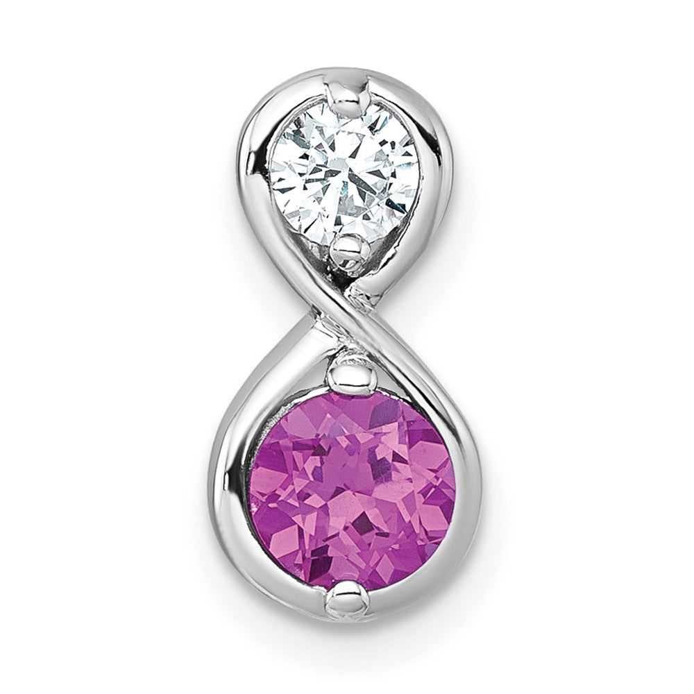SS RH-plated Polished Lab Created Ruby & Clear CZ Infinity Chain Slide