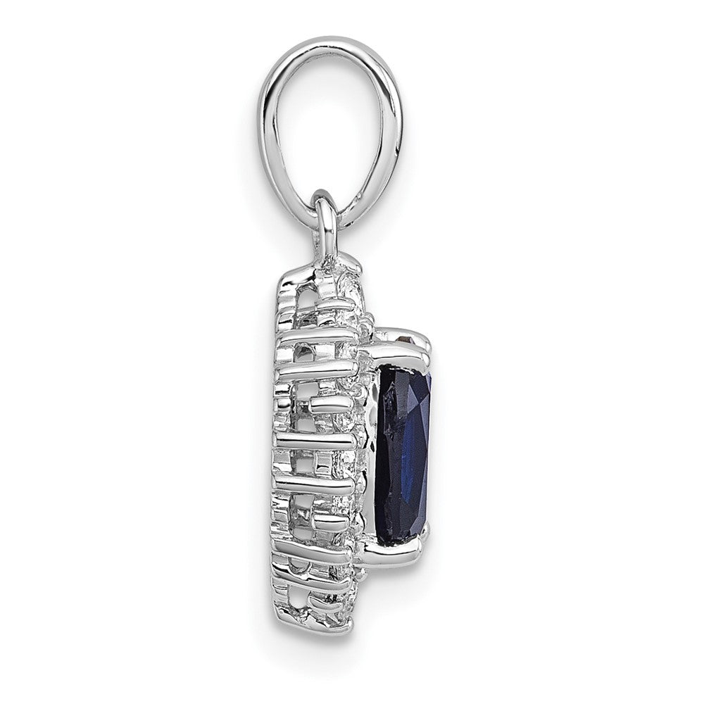 SS RH-plated Polished Created Sapphire and CZ Oval Halo Pendant