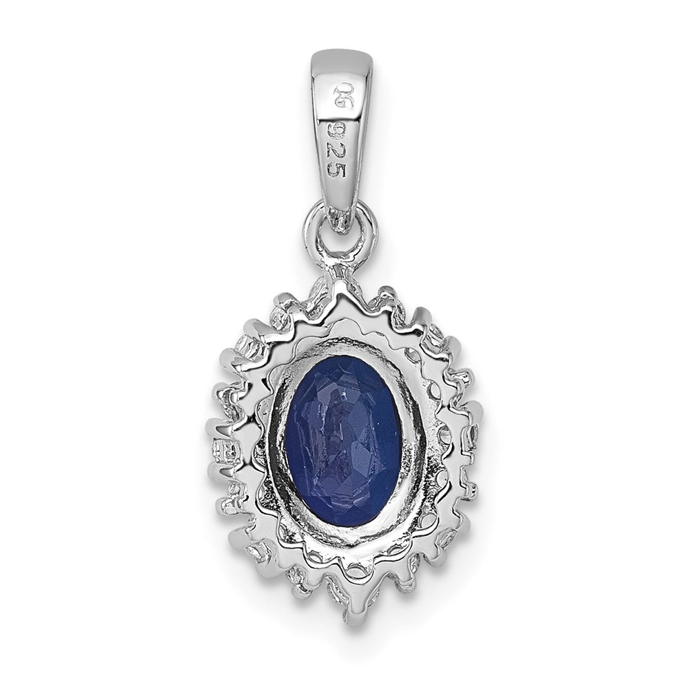 SS RH-plated Polished Created Sapphire and CZ Oval Halo Pendant