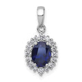 SS RH-plated Polished Created Sapphire and CZ Oval Halo Pendant