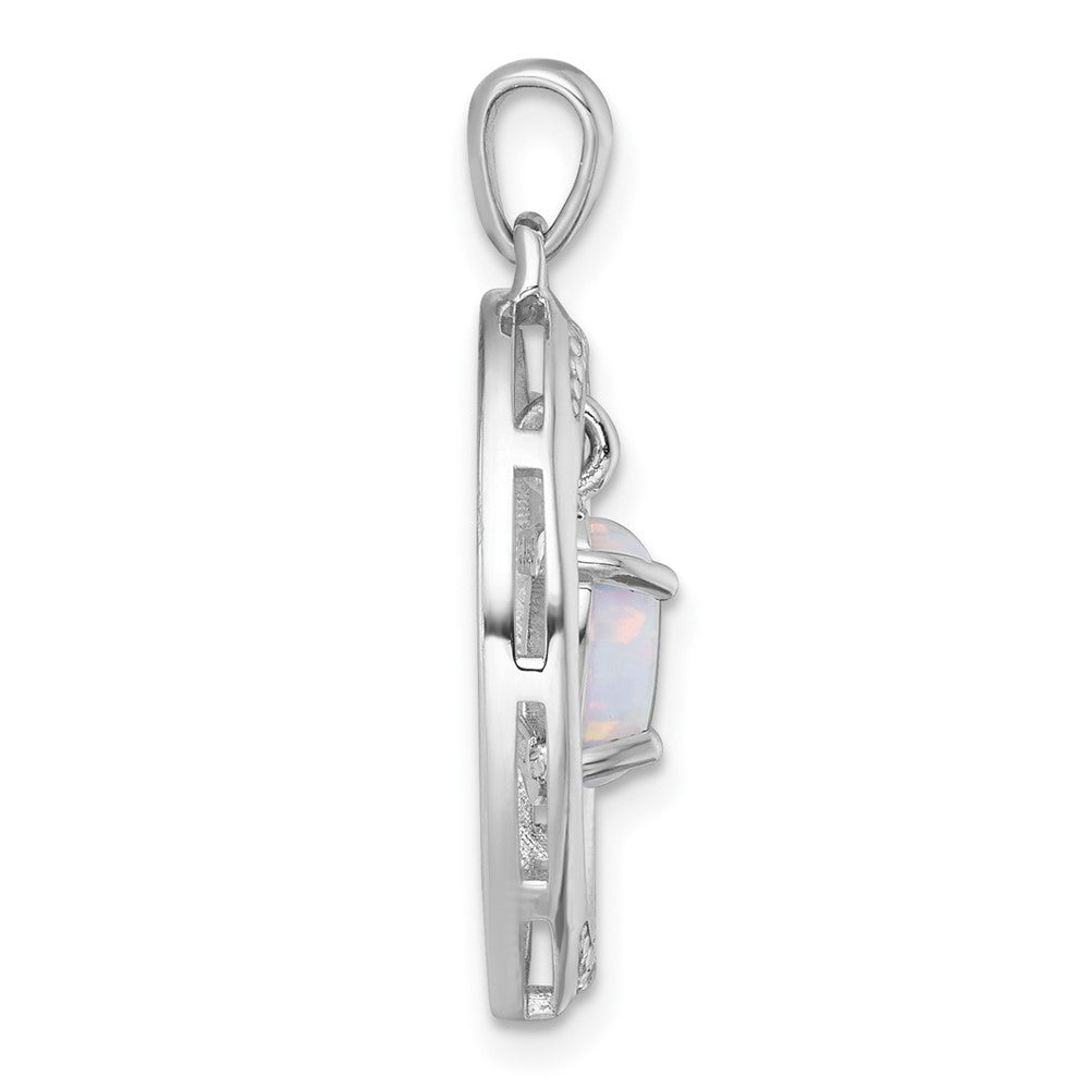 SS RH-plated Polished Fancy Lab Cr. Opal/White Topaz Oval Pendant