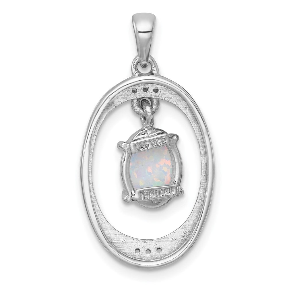 SS RH-plated Polished Fancy Lab Cr. Opal/White Topaz Oval Pendant