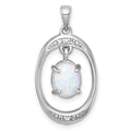 SS RH-plated Polished Fancy Lab Cr. Opal/White Topaz Oval Pendant