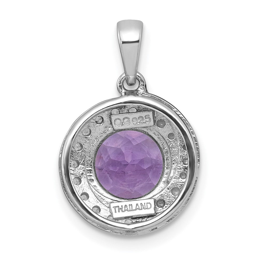 SS RH-pltd Polished Fancy Amethyst and White Topaz Circle Pendant